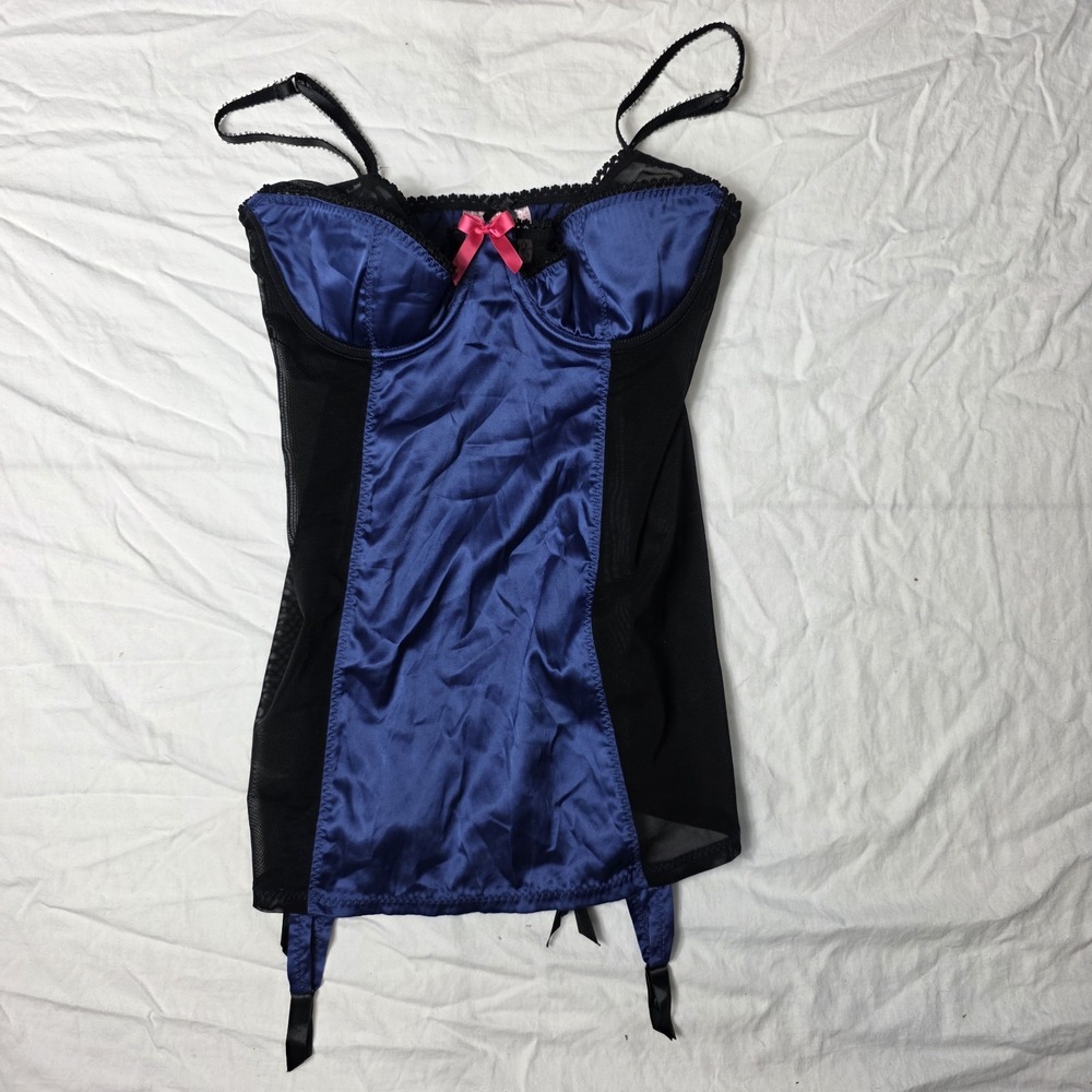 Victoria's Secret Sexy Little Things Corset Blue Black Lace Women's 36B y2k